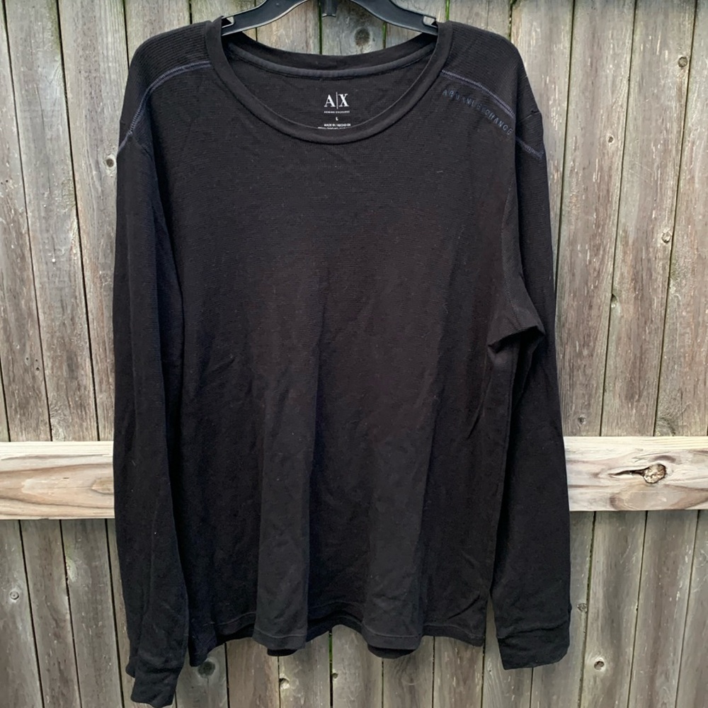 Armani Exchange large black cotton thermal shirt.